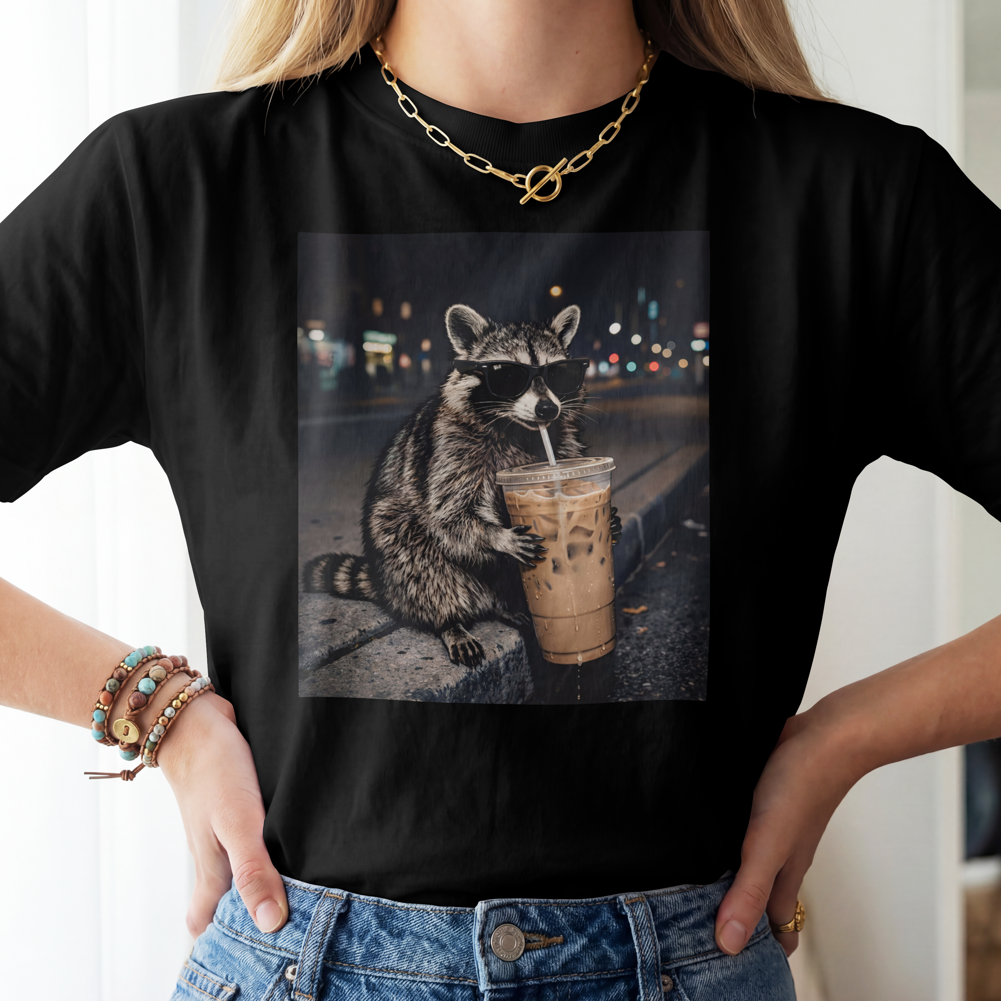 Raccoon Drinking Iced coffee